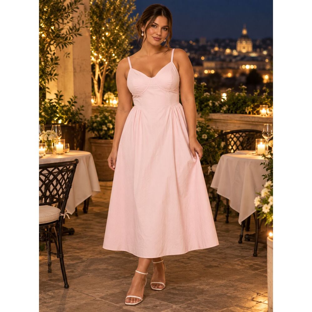 Lulus NWT Veris Blush Pink Cotton Bustier Midi Dress XL Romantic Soft Girl